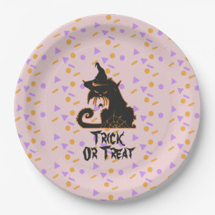 Assiettes En Carton Halloween Black Cat Party Confetti rose