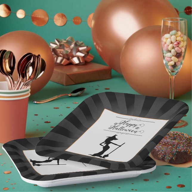 Assiettes En Carton Halloween Black Starburst Witch (Multi)