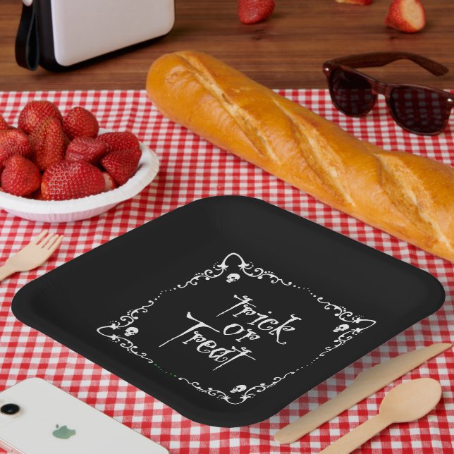 Assiettes En Carton Halloween Black & White Trick or Treat (Pique-nique)