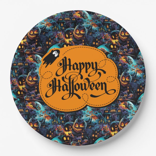 Assiettes En Carton Halloween bleu (Devant)
