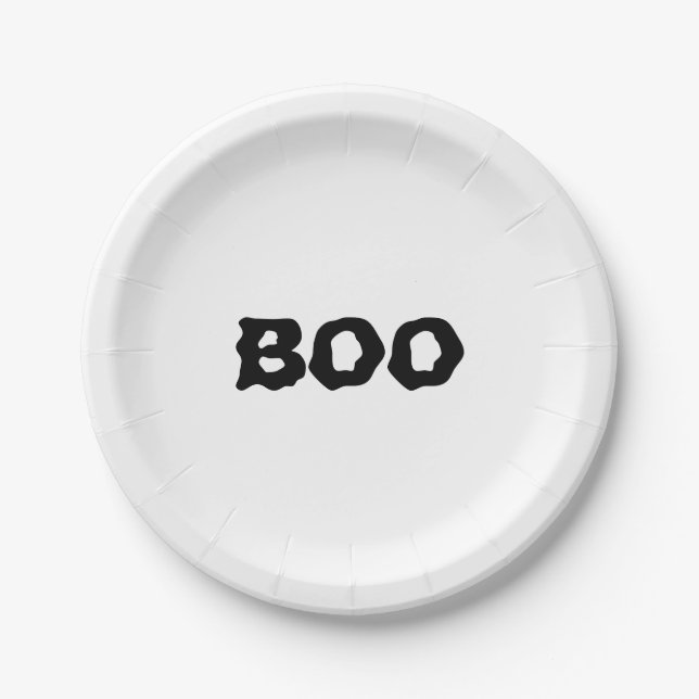 Assiettes En Carton Halloween Boo noir et blanc éffrayant (Devant)