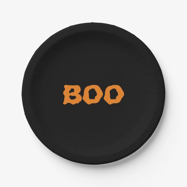 Assiettes En Carton Halloween Boo noir orange éffrayant (Devant)