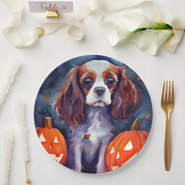 Assiettes En Carton Halloween Cavalier King Charles Citrouille espagno (Mariage)