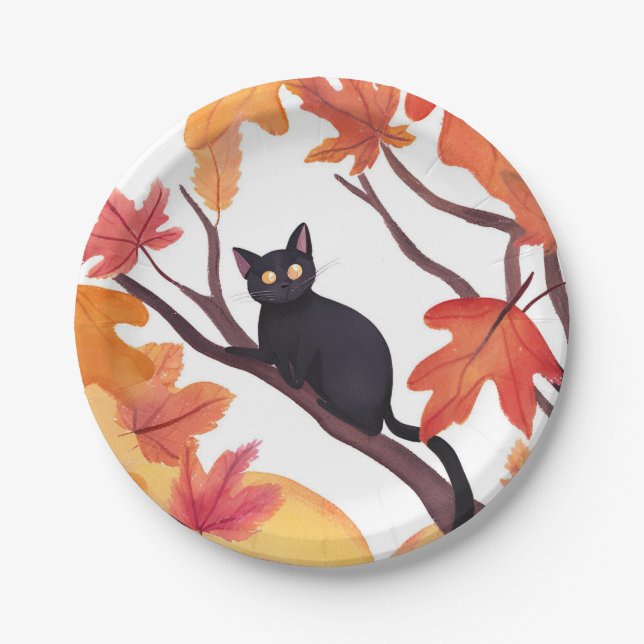 Assiettes En Carton Halloween Chat Noir automne automne (Devant)
