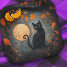 Halloween Chat noir Ornate Moody Pleine lune