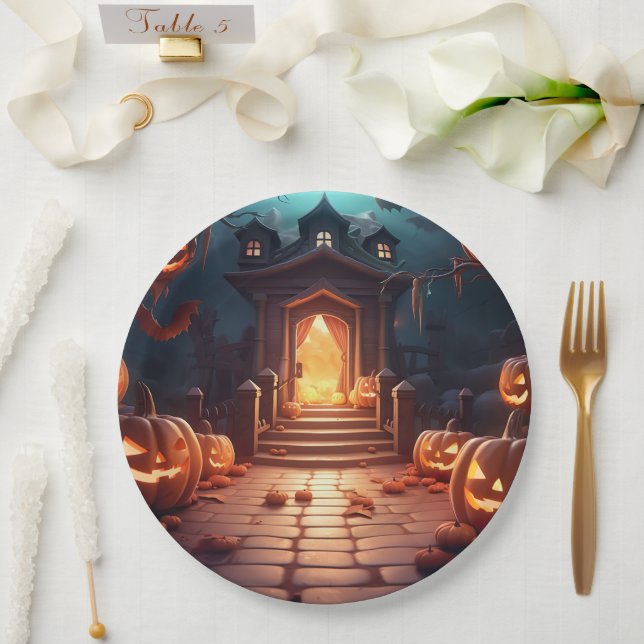 Assiettes En Carton Halloween Citrouille brillant (Mariage)
