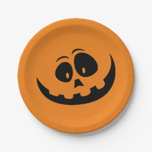 Assiettes En Carton Halloween citrouille orange éffrayant face automne