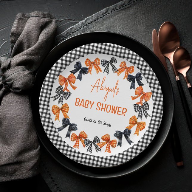 Assiettes En Carton Halloween Coquette Black | Baby shower Orange Bows (Halloween Coquette Black | Orange Bows Girl Baby Shower Paper Plates)