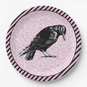 Assiettes En Carton Halloween corneille ou corbeau rose et noir