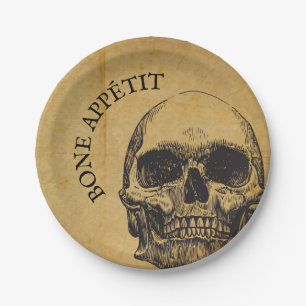 Assiettes En Carton Halloween crâne Vintage   Bone Appetit Gothique