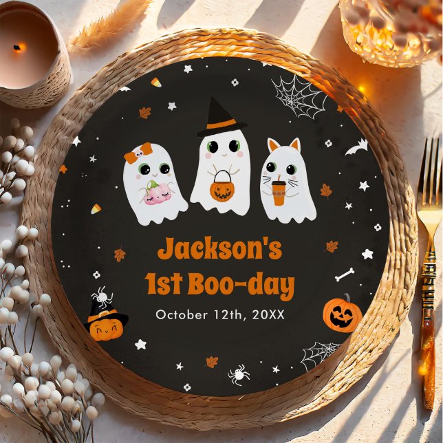 Assiettes En Carton Halloween Cute Ghost 1er Anniversaire Spooktaculai (Créateur téléchargé)