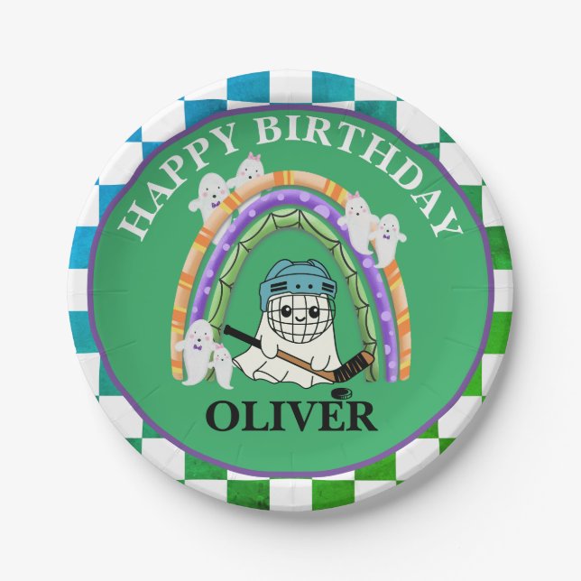 Assiettes En Carton Halloween Cute Ghost Ice Hockey Party (Devant)