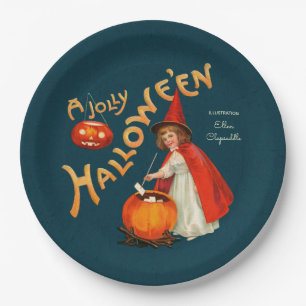 Assiettes En Carton Halloween Cute petite sorcière CC1243 Clapsaddle