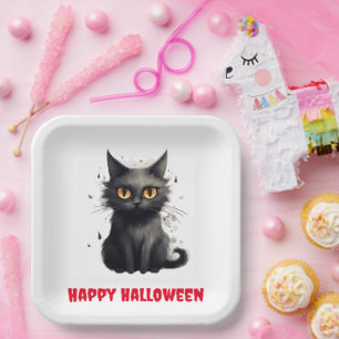 Assiettes En Carton Halloween de chats noirs mignons