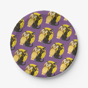 Assiettes En Carton Halloween démodé, chat noir & hibou