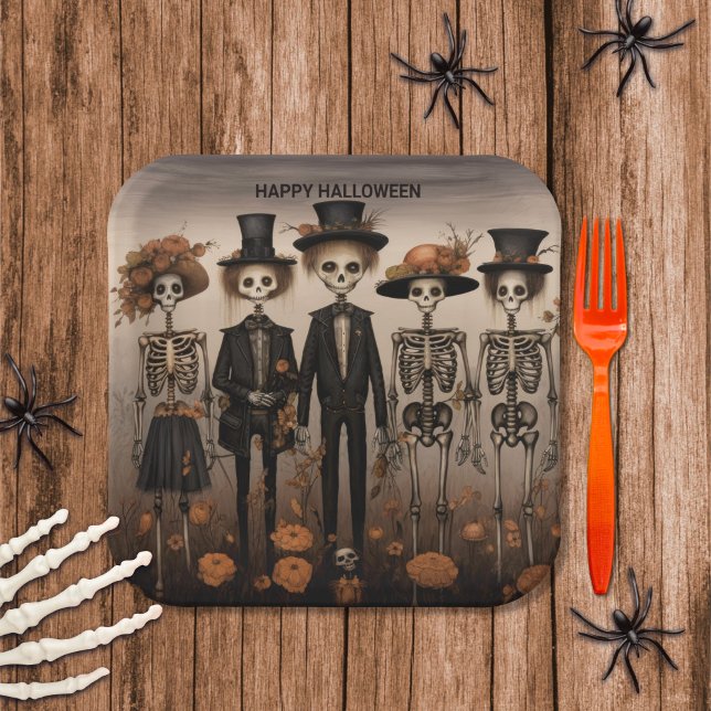 Assiettes En Carton Halloween déplaisant de la famille de squelettes (Créateur téléchargé)
