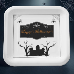Assiettes En Carton Halloween du cimetière Blanc