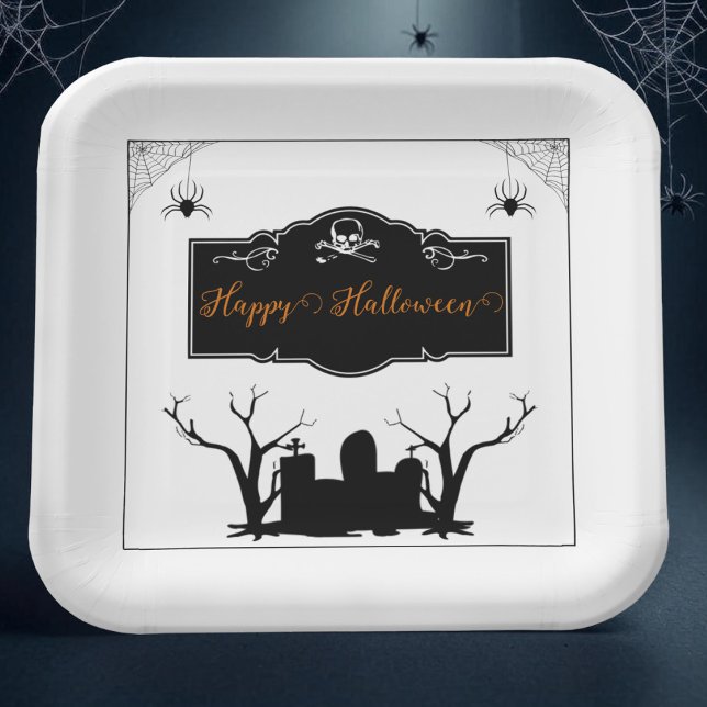 Assiettes En Carton Halloween du cimetière éffrayant (Spooky Graveyard Halloween Paper Plates)