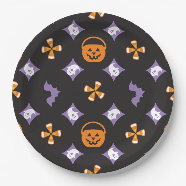 Assiettes En Carton Halloween du concepteur, icônes multicolores (Devant)