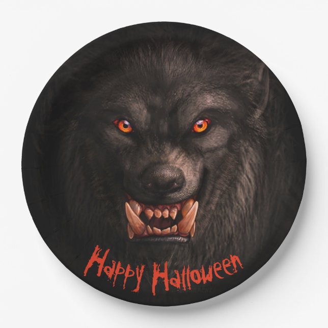 Assiettes En Carton Halloween du loup-garou (Lycanthropie) (Devant)