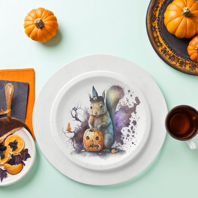 Assiettes En Carton Halloween écureuil aquarelle (Créateur téléchargé)