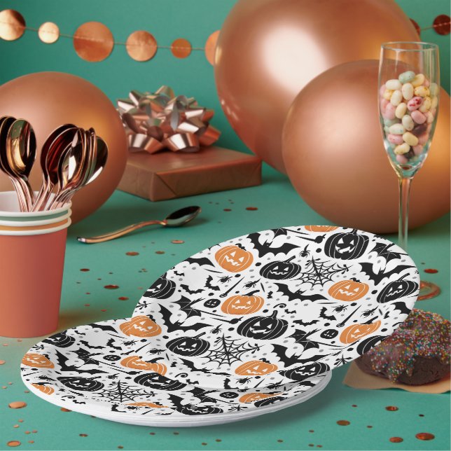 Assiettes En Carton Halloween effrayant  (Multi)