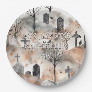 Assiettes En Carton Halloween éffrayant de cimetière aquarelle