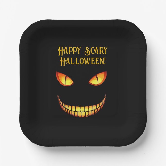 Assiettes En Carton Halloween effrayant et fou sourire (Recto)