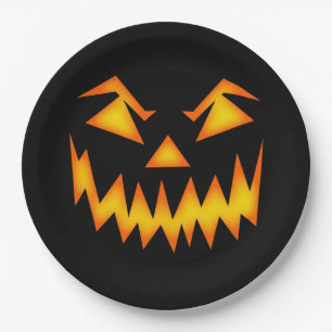 Assiettes En Carton Halloween Éffrayant Jack'o-Lantern face noir