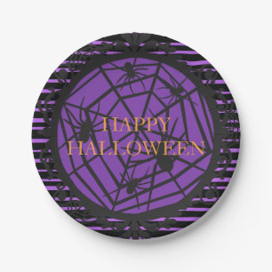 Assiettes En Carton Halloween Éffrayant Spiderweb noir et violet