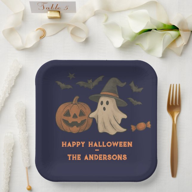 Assiettes En Carton Halloween éffrayante - Fantômes, chauves-souris et (Mariage)