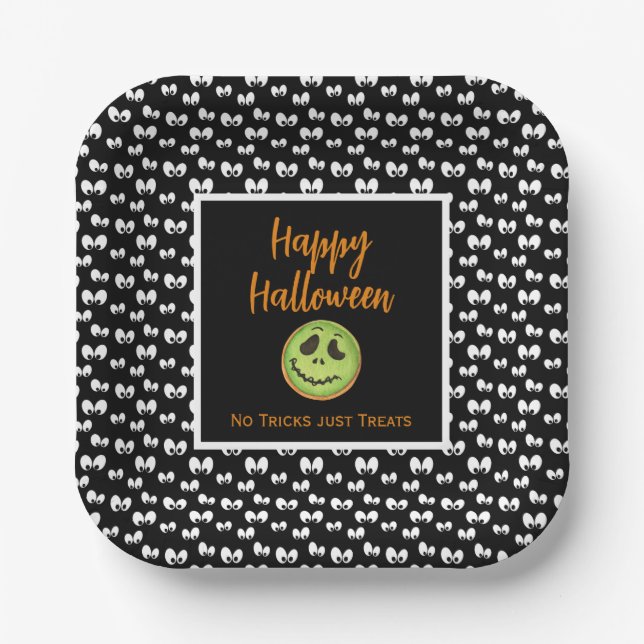 Assiettes En Carton Halloween éffrayants yeux vert cookie pas de tours (Recto)
