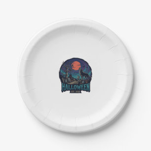 Assiettes En Carton Halloween Est Hurlement Loup Lune Rouge Main Zombi