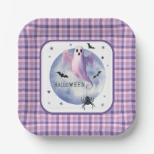 HALLOWEEN Fantôme avec motif gingham violet araign