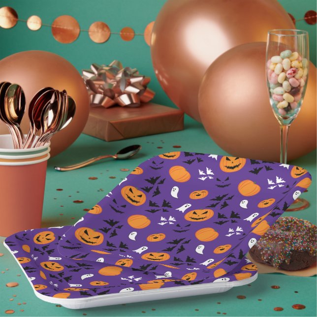 Assiettes En Carton Halloween fantômes citrouille chauves-souris amusa (Multi)