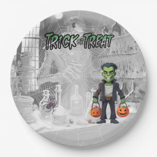 Assiettes En Carton Halloween Farce ou Friandise Frankenstein
