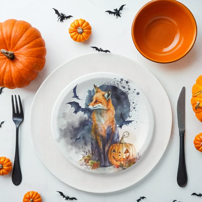 Assiettes En Carton Halloween Fox aquarelle (Créateur téléchargé)