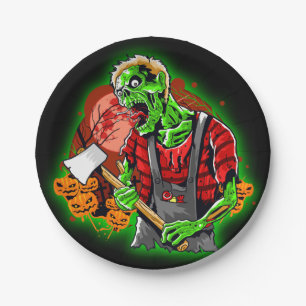 Assiettes En Carton Halloween Funny Green Zombie Ax sur Porte - clé