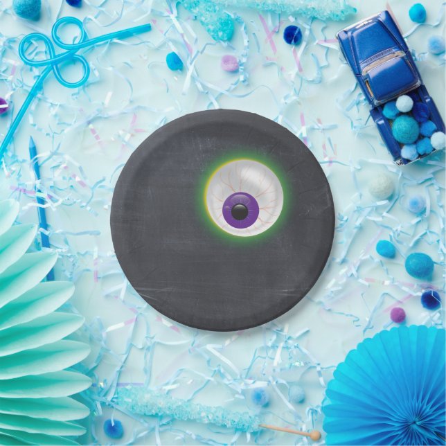 Assiettes En Carton Halloween Ghost Eyball Eye Cyclops Chalkboard (Fête)