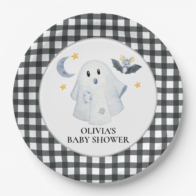 Assiettes En Carton Halloween Ghost Little Boo Baby shower (Devant)