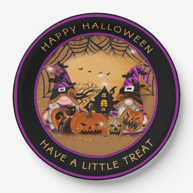 Assiettes En Carton Halloween Gnones Citrouille Spiderweb Haunted Hous (Devant)