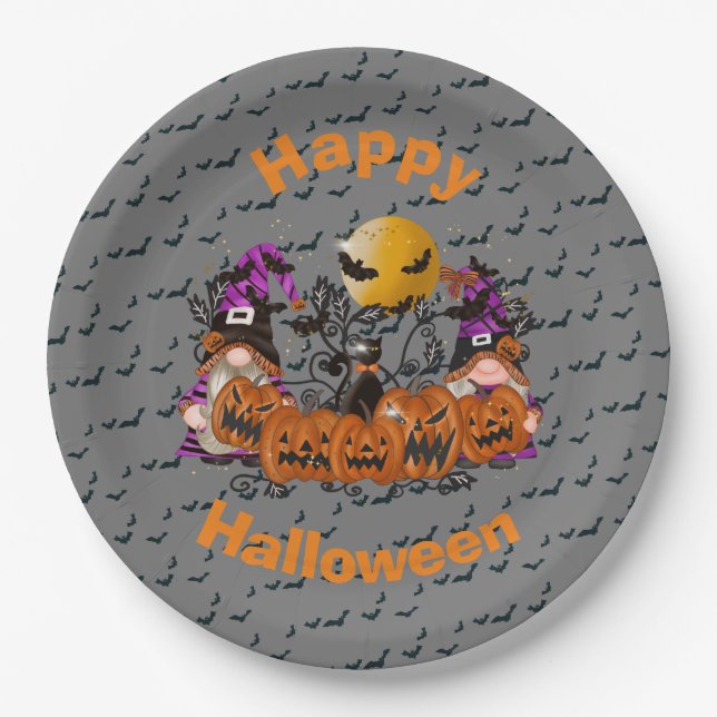 Assiettes En Carton Halloween Grey Gray Gnome (Devant)