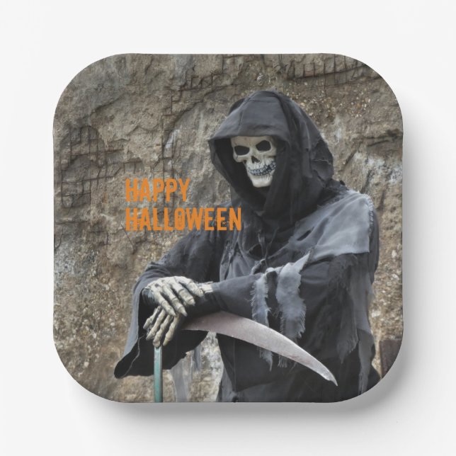 Assiettes En Carton Halloween Grim Reaper personnalisable (Recto)