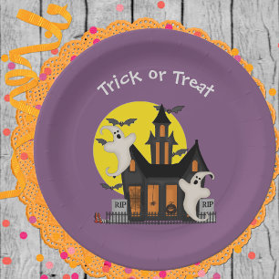 Assiettes En Carton Halloween Haunted House Papier Plaque