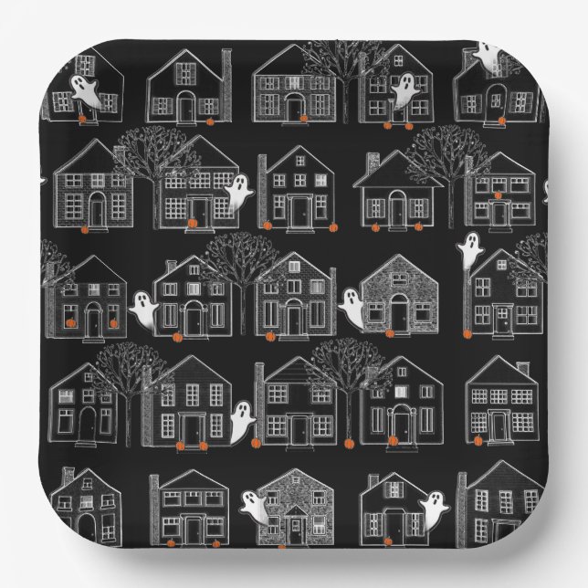 Assiettes En Carton Halloween Haunted Maisons (Recto)