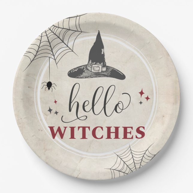 Assiettes En Carton Halloween Hello Witches Funny Bachelorette Party (Devant)