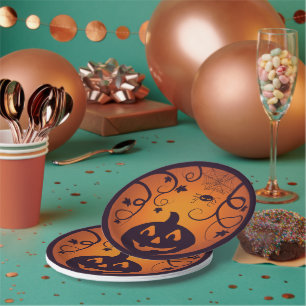 Assiettes En Carton Halloween Jack-o'-lantern citrouille visage et ara