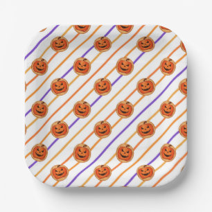 Assiettes En Carton Halloween Jack-O-Lantern Stripe