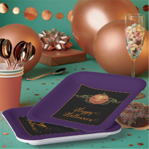 Assiettes En Carton Halloween Jack-o-lanterne effrayant   Violet