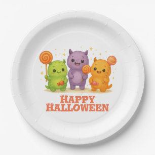 Assiettes En Carton Halloween Kawaii Monsters & Lollipops